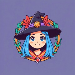 Canvas Print - Cute Witch with Blue Hair