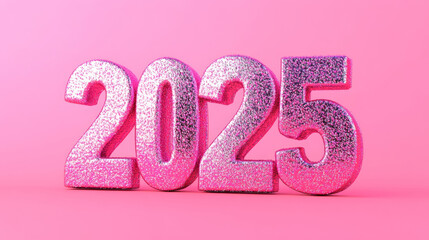 Happy new year 2025 number neon nail polish pink wallpaper, 3D modern shimmering glossy pink fashion background banner template