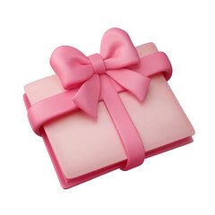 Wall Mural - pink gift card with ribbon 3d render icon isolated on transparent background cutout