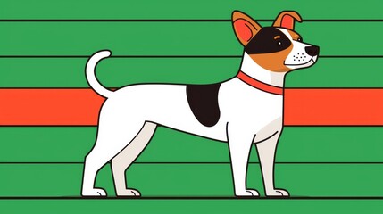 Sticker - Cute Cartoon Dog Illustration on Green and Orange Background