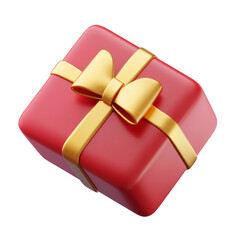 Wall Mural - red gift box with gold ribbon 3d render icon isolated on transparent background cutout