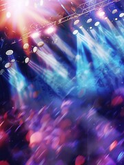 Poster - Bright lights illuminate the stage as musicians perform live, captivating an excited crowd immersed in the music and atmosphere. Generative AI