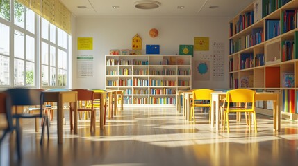 Wall Mural - Empty Classroom with Bookshelves