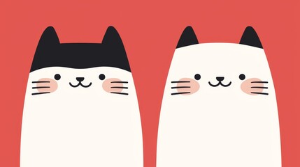 Sticker - Cute Cartoon Cats on Red Background