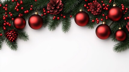 Wall Mural - Red Christmas Ornament Border on White Background