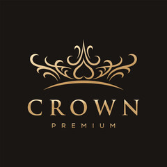 Wall Mural - Vintage Elegant Gold Crown Logo Illustration. Vector Template