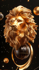 A bold lion symbol representing the Leo zodiac, with a golden mane and fierce expression, embodying strength, courage, and loyalty under the summer sun.