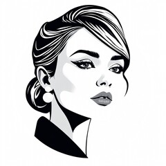 Wall Mural - Elegant monochrome portrait of a woman with stylish hair and makeup, showcasing beauty and sophistication in a timeless fashion