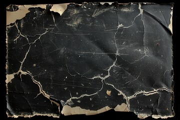 Poster - This display features an old, damaged cardboard card with cracks and an aged black surface, isolated on a dark background. Generative AI