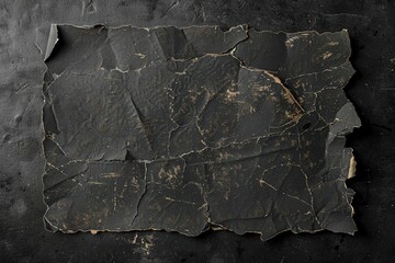 Poster - An old, black, and empty cardboard card displays significant wear, showcasing cracks and damage against a dark backdrop, emphasizing its texture. Generative AI
