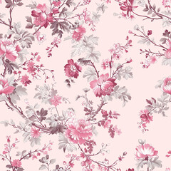  Seamless Toile de Jouy Floral Bird Pattern – Vintage-Inspired Elegant Design for Prints and Textiles