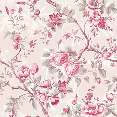  Seamless Toile de Jouy Floral Bird Pattern – Vintage-Inspired Elegant Design for Prints and Textiles