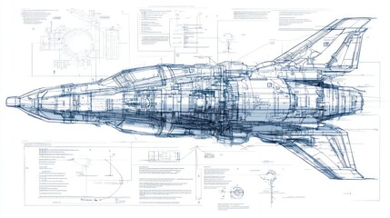 a highly detailed blueprint of a futuristic spaceship, showcasing intricate design elements and tech
