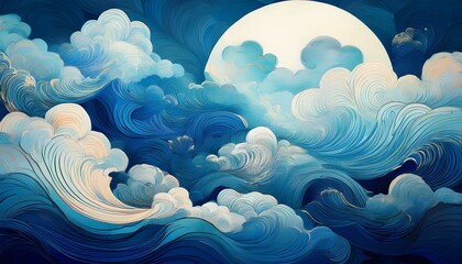 Wall Mural - chinese background or chinese wallpaper or cover book.blue, pastel blue and white, dominant blue tones.