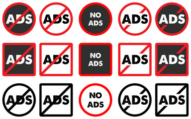 Wall Mural - no ad icon set no advertisement sign symbol not allow skip vector buttons