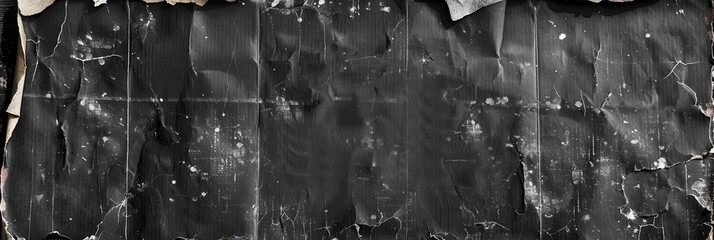 Poster - Aged and worn cardboard card with various creases and fading, highlighting its empty state on a contrasting black background. Generative AI
