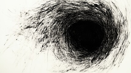 Wall Mural - Hand-drawn abstract illustration of a mysterious open black hole portal in the center, created with simple lines and rough strokes in an ink art style on a white background. This hyper-detailed, high-