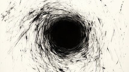 Wall Mural - Hand-drawn abstract illustration of a mysterious open black hole portal in the center, created with simple lines and rough strokes in an ink art style on a white background. This hyper-detailed, high-