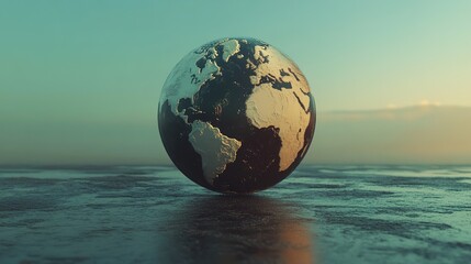 Floating World Globe, Suspended in Mid-Air Depicting Global Connectivity, Geography, and Unity Concept on White Background