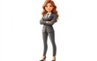 © Who is Santi - Illustrate a businesswoman emoji standing confidently in a sharp suit on a white background, representing leadership and success