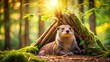 © Jane Studio - A Curious Otter Peeking Out From Its Woodland Shelter, Sunlit By Golden Rays Through The Trees