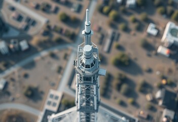 Overhead image of a miniature space elevator model on a tall tow