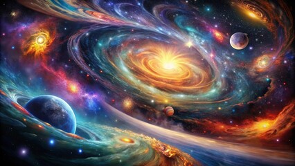 Wall Mural - A celestial tapestry woven with swirling nebulae, luminous stars, and distant planets, creating a symphony of cosmic beauty.