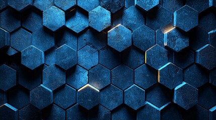 Abstract Blue Hexagon Pattern Background Modern Geometric Design 3D Wall Tiles Technol