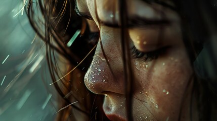 Poster - Close Up Portrait of a Woman with Water Drops on Her Face