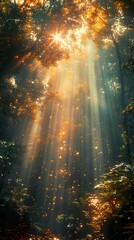 Wall Mural - Golden Sunlight Illuminates Lush Forest