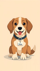 Cartoon dog with name tag and happy expression