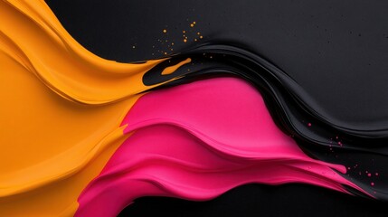 Poster - Vibrant Gradient Flow: Abstract Red, Orange, Yellow, Pink, and Black Background with Grainy Texture and Noise Effect - Wide Banner Size