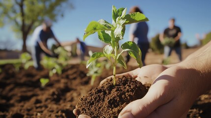 Planting a small tree in fertile soil