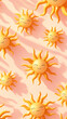 © Chanita - Seamless pattern of golden suns with charming faces on a blush pink background