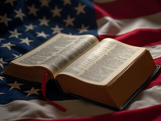 Wall Mural - realistic image of bible with cover as american flag