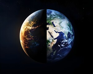 Wall Mural - planet earth rotating between day and night symbolizing the perpetual cycle of time and life