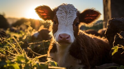 Poster - Calf Portrait in Golden Sunset