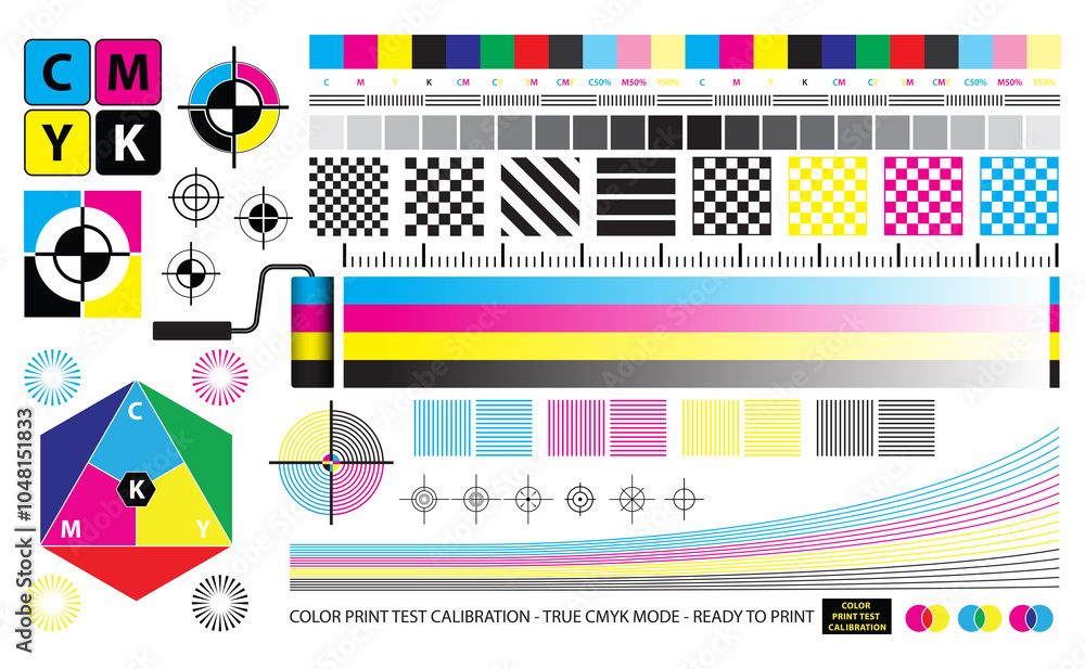 Set illustration of CMYK Print Test Calibration Chart for CTP Printing ...