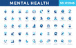 © Gravisio - Mental Health icon set with anxiety, depression, stress, therapy, counseling, psychologist, psychiatrist, mental illness, emotional well-being icon. Simple flat vector