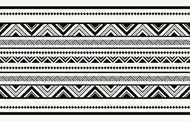 Wall Mural - Ethnic tribal  black and white  background. Seamless tribal pattern, folk embroidery, tradition geometric ornament. Traditional design for fabric, textile, print, rug, paper, tattoo, stripe