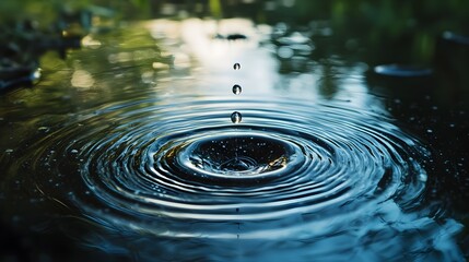 Wall Mural - Mesmerizing Ripples A Solitary Water Drop s Expansive Impact on a Still Pond