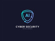 © Anan - Cyber security intelligence data protection shield with letter AI in network lines vector logo design concept. Abstract shield security icon logotype symbol for ID protection, privacy solution, ui.