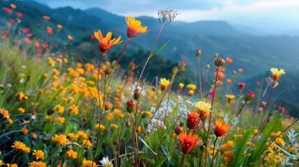 Wall Mural - vibrant wildflowers blooming in a mountain meadow