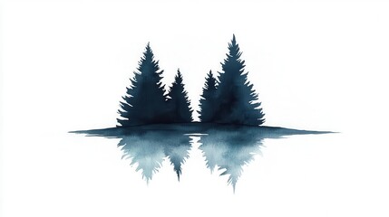 Canvas Print - Watercolor Pine Trees Reflection.