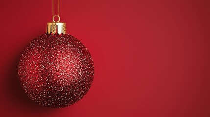 Wall Mural - Red Glitter Christmas Ornament on Red Background