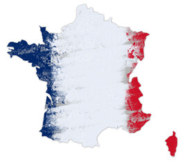 Wall Mural - map of france with french flag colors with paint strokes