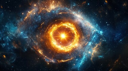 Sparks fly in a spinning motion around a flashing star, creating a beautiful circle of light and particles in mid-air