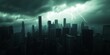 © Jakkarin - Dramatic Urban Skyline Illuminated by Lightning Strike in Stormy Weather, Ultra-Detailed Cityscape Photography