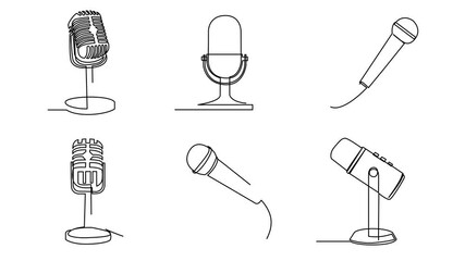 Wall Mural - Continuous Line Drawing of Vector wired microphone icon design