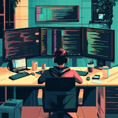 Programmer hacker code programming Internet illustration
